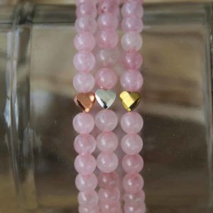 6mm halfedelsteen rose quartz light opal met tussenkraal hematite facet hartje